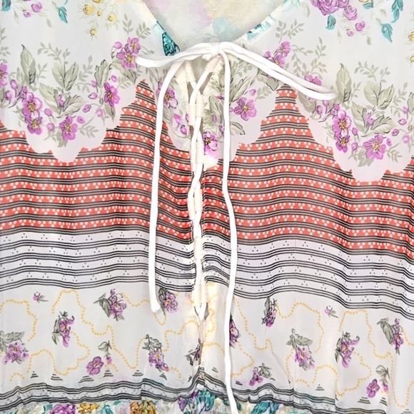 Free People Falling For Georgette Boho Mixed Print Chiffon Mini Dress Size XS - Picture 5 of 9